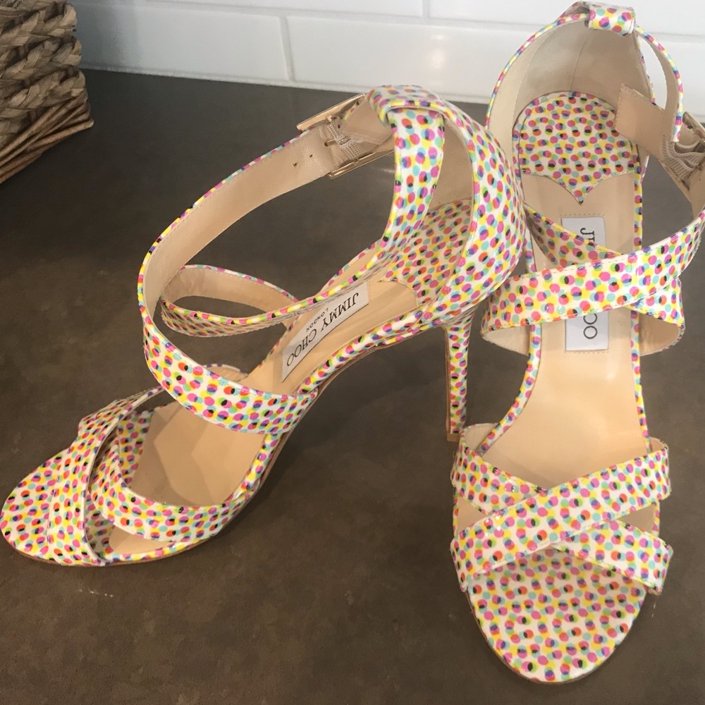 Jimmy Choo Polka Dot Sz 40 Stiletto Strappy Heel